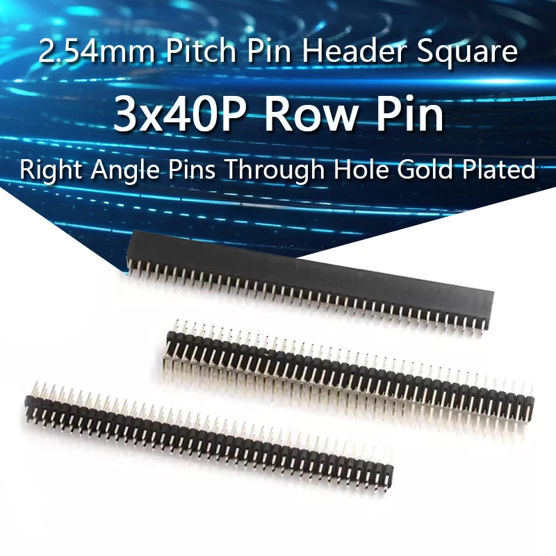 3x40 P 2.54mm Pitch Pin Header Triple Row Male Right Angle Square Pins Through Hole Gold Plated Three Rows Space 2.54