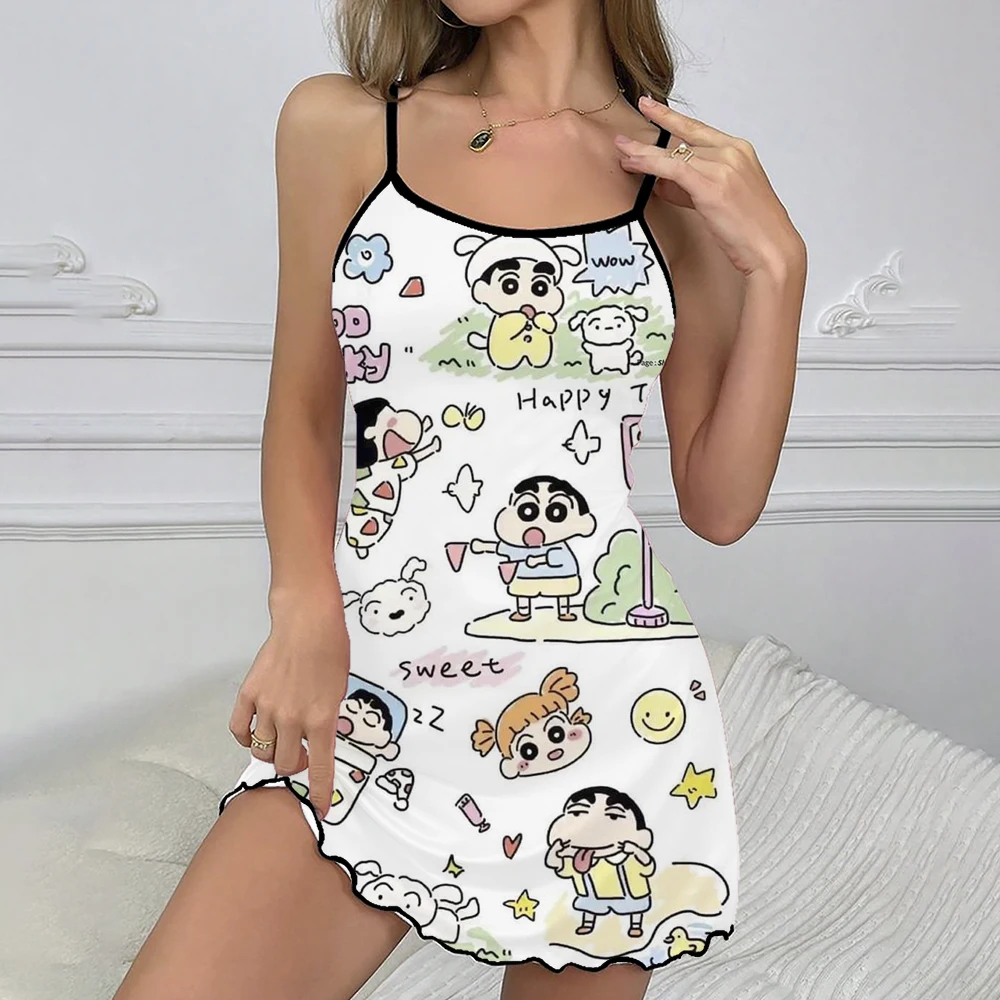 Women's Pajamas Anime Crayon Shin-chan Cute Pattern Print Sexy Temperament Home Clothes Fashion Simple Suspender Nightdress