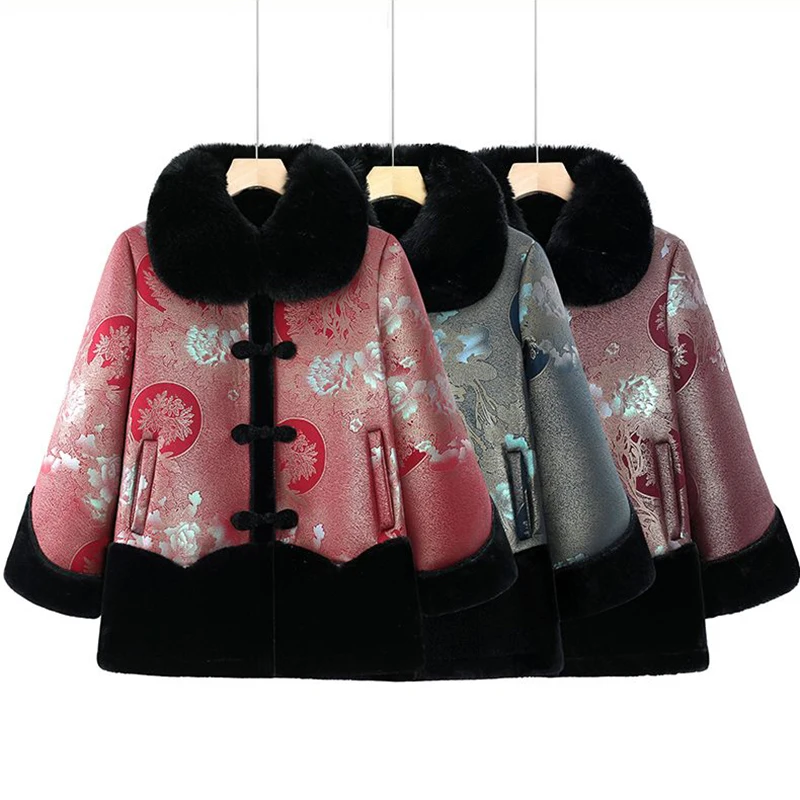 

Новое зимнее пальто Тан, женское пальто плюс бархатная толстая теплая парка, новое китайское свободное хлопковое пальто большого размера с принтом, верхняя одежда