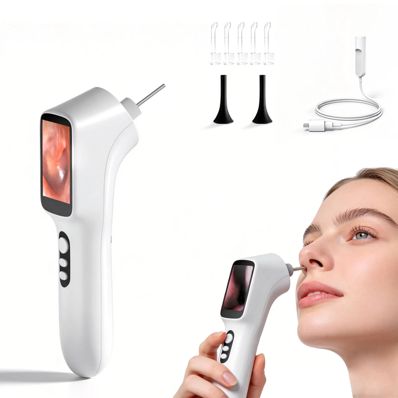 Otoscópio Digital com Tela IPS, Câmera Visual Inteligente HD 720p para Ouvido, Câmera Otoscópica, Ferramenta de Remoção de Cera de Ouvido com Câmera
