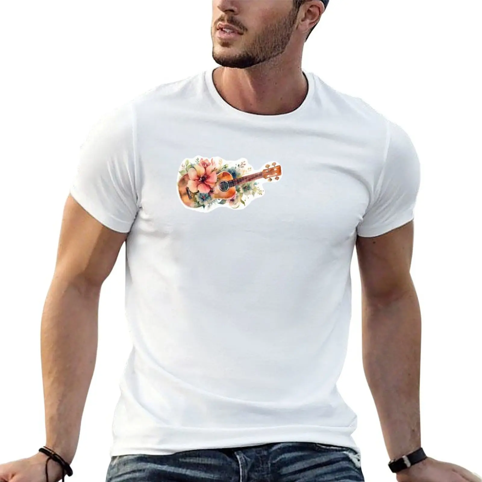 Flowers on a ukelele T-Shirt Work Utility Short Sleeve Shirt