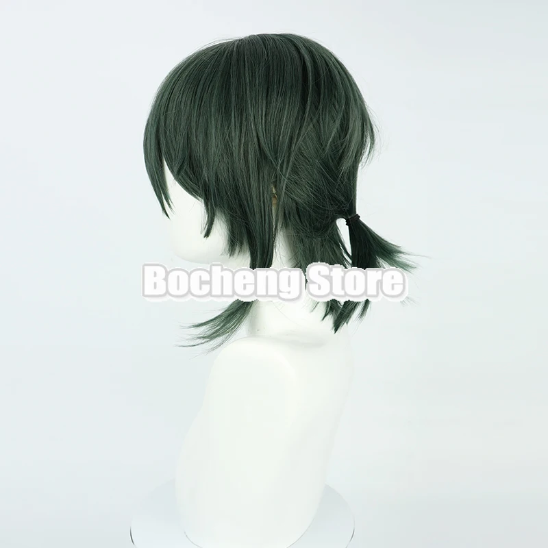 Honkai Impact 3 Kosma Cosplay Wig Dark Green Girls Short Hair Little Ponytail Game Headwear Free Wig Cap