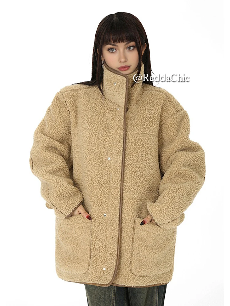 REDDACHiC Giacca in pelle da donna in pile di agnello double face Caldo inverno termico Maillard Elegante cappotto oversize Capispalla vintage