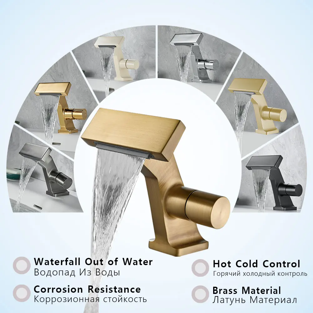 Waterfall Bathroom Sink Faucet  Hot Cold Dual Control Brass Vanity Basin Tap for Deck Installation Basin Faucet Crane Mixer Taps