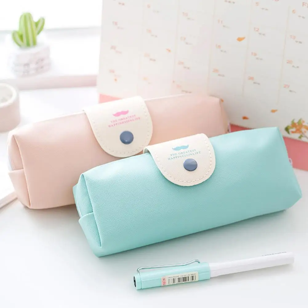 Portable  Durable Pen Pouch Stationery Holder Faux Leather Pencil Bag Zipper Closure   Home Supplies