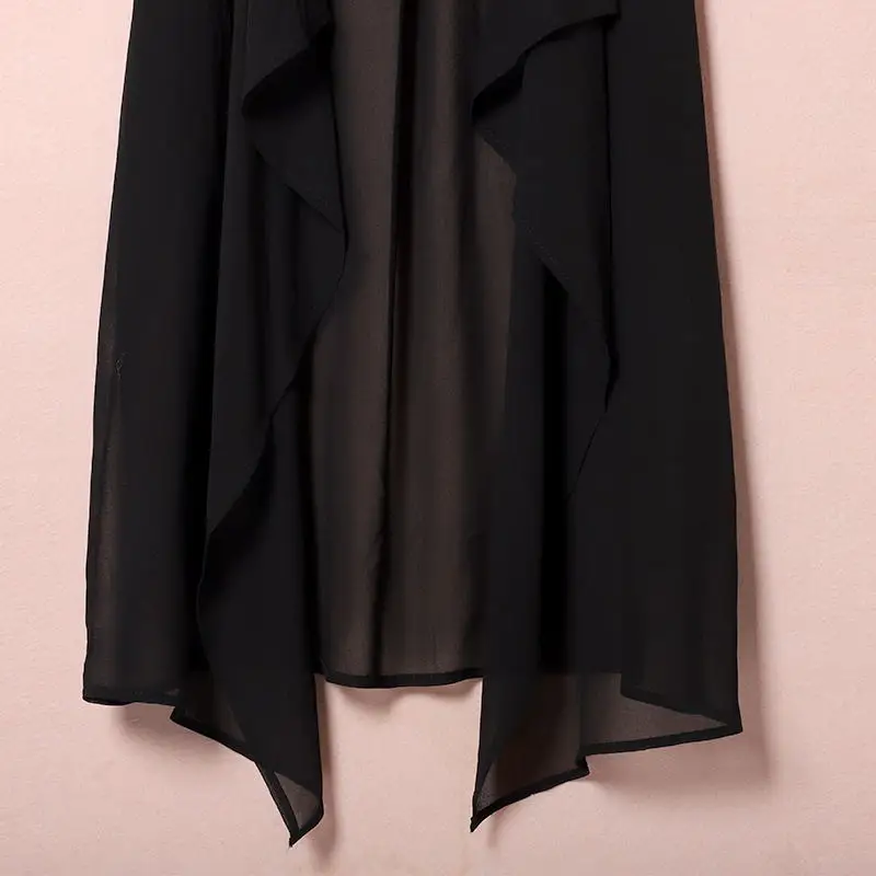 Chiffon Vests Women Holiday Street Solid Black Sweet Thin Summer All-match Fairy Outerwear Sexy Long Draped Open Stitch Vintage