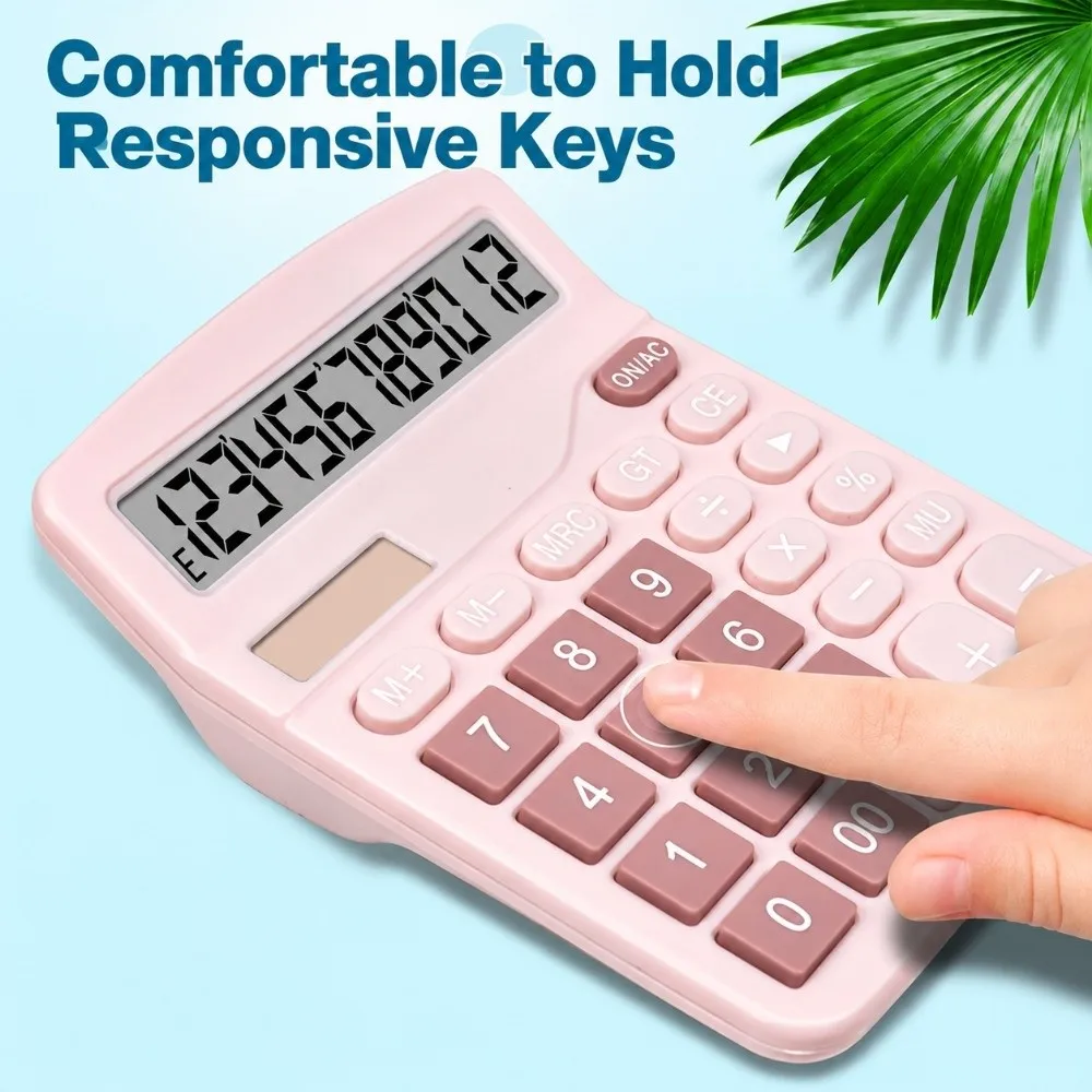 12-Digit Dual Power Calculator Solar Battery Dual Power Portable Desktop Calculator Large LCD Display Big Button