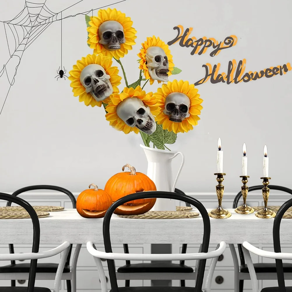 decoracao-de-halloween-com-cranio-e-girassol-abvc-para-interiores-exteriores-jardim-patio-gramado-quintal-e-terraco