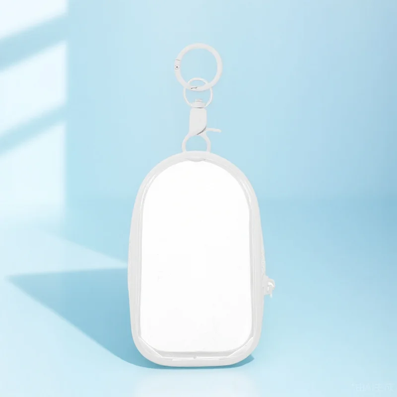 1 Set Portable Clear Mini Display Bag Oval Waterproof PVC Keychain Organizer Case Hanging Pouch for Figure Collection