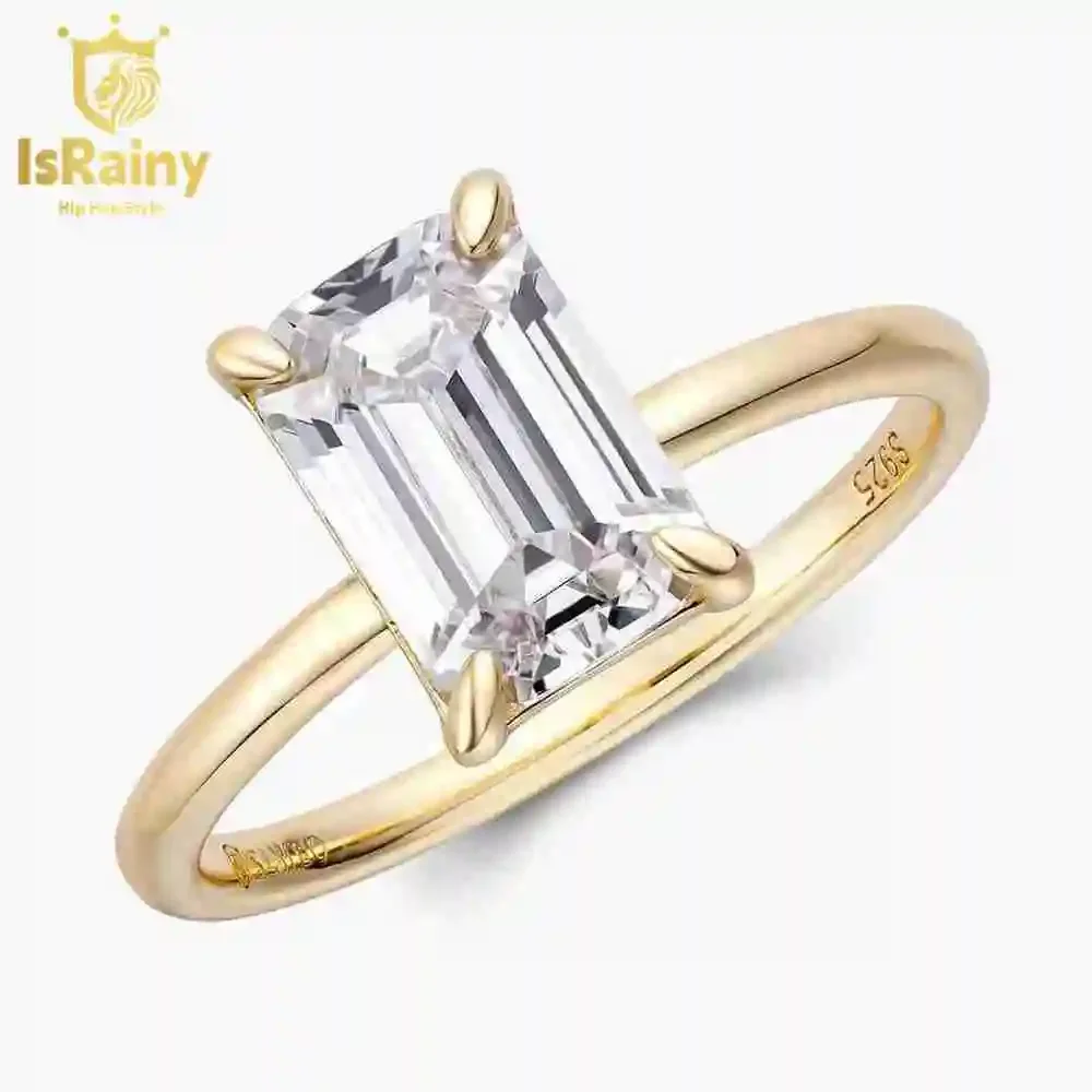 IsRainy Luxury 18K Gold Emerald Cut 7*9MM 3CT GRA VVS1 D Moissanite Diamond Wedding Ring Sets Custom Fine Jewelry for Women Gift