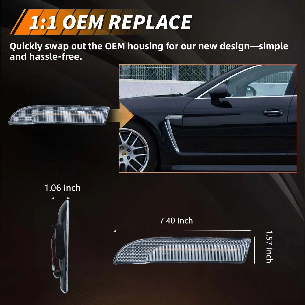 2Pcs For 2009 210 2011 2012 2013 2014 2015 2016 Porsche Panamera 970 Chassis G1 Front Fender Light Side Marker Light W/LED - view 4