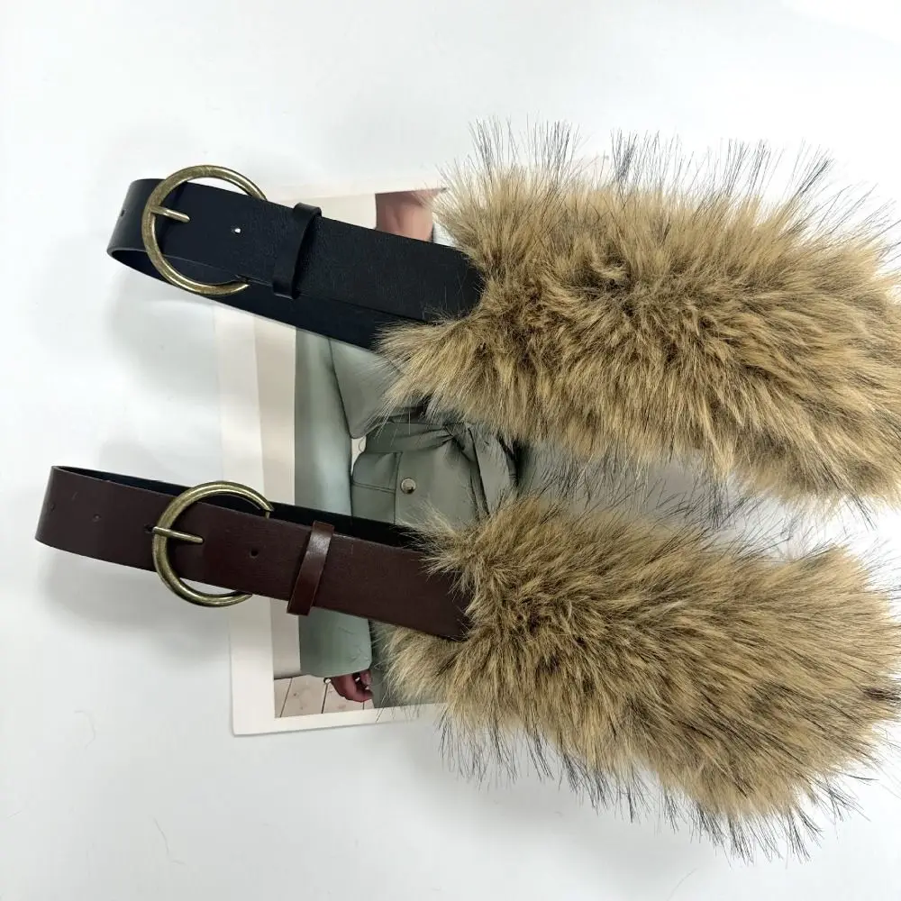

Винтажный модный ремень из искусственного меха в стиле Y2K, панк-ремень с меховой вставкой, универсальный пояс для женщин, модный аксессуар