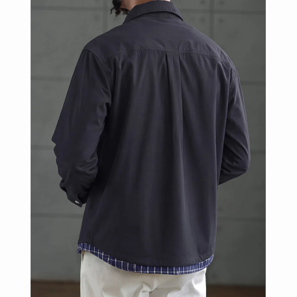 False Two-piece Splice Plaid Shirt Men Streetwear Fashion Loose Casual Long Sleeve Cargo Shirts Coat Spring Autumn Jacket Tops