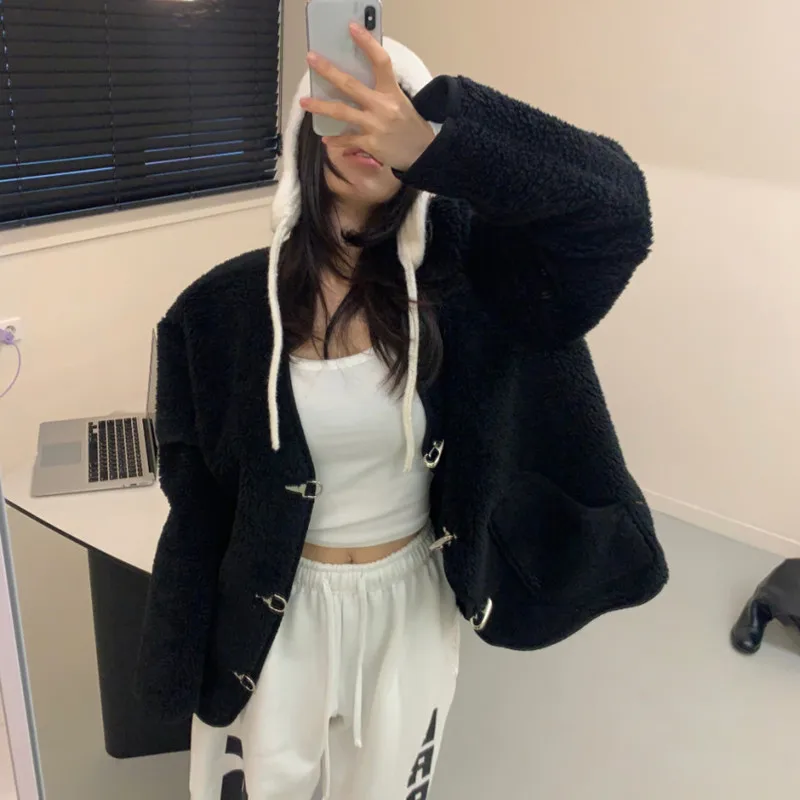 السيدات شيك المتضخم فرو الضأن Jaet المعادن الأزرق الدافئة الخريف الشتاء جديد Sle Faionable اللون Blo Commute Sle #2