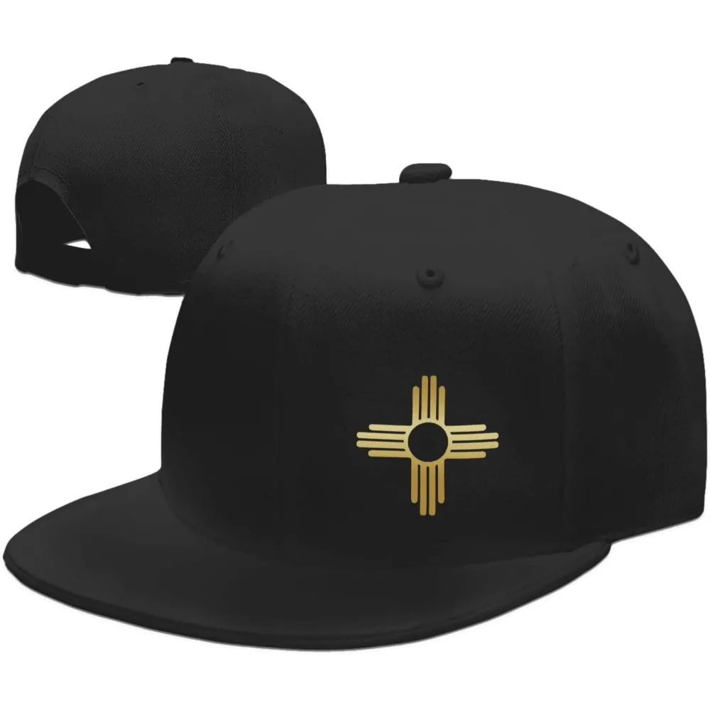 New Mexico Zia Sun Symbol Hats for Men and Women Flat Bill Baseball Cap Adult Adjustable Trucker Black