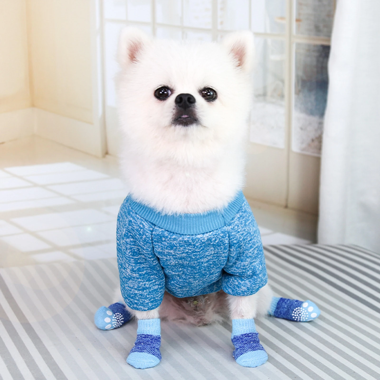 

8Pcs Pet Warm Socks Anti-Slip Dog Socks Cat Footwear Soft Polyester Protectors for Winter Home Use Pet Paw Protectors