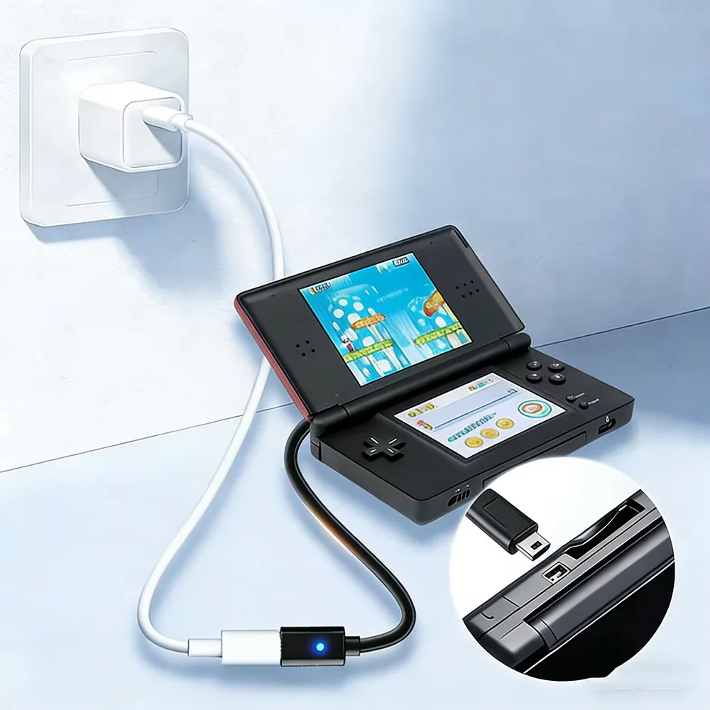 Auroxin Typ-C Ladeadapter USB-C Stromversorgungsanschluss mit LED für Nintendo DS Lite NDSL Konsole – Detail 1