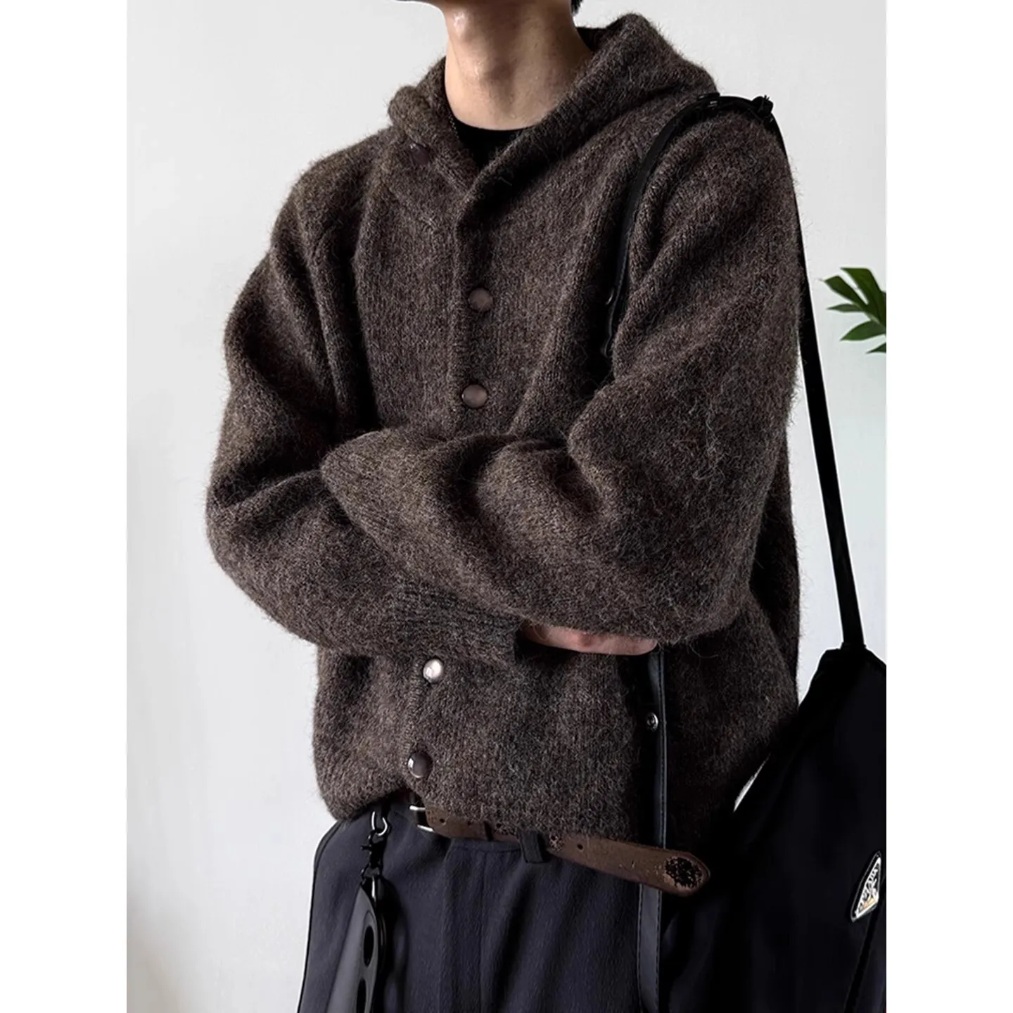 Man Knitting Hoodies 2025 Winter New Men's Heavyweight Knit Cardigan Solid Color Half Turtleneck Hooded Warm Thick Outerwear