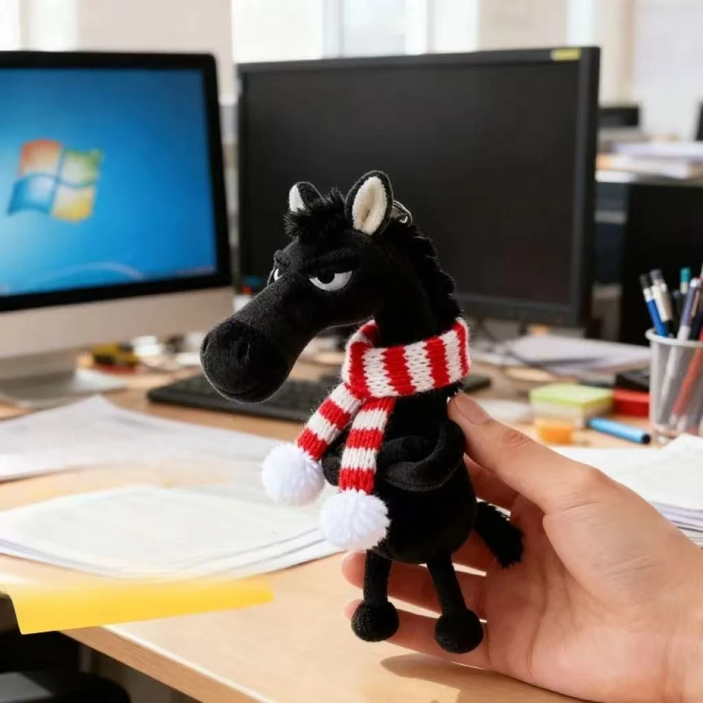 2026 New Year of The Horse Plush Toy Bag Charm Pendant Cute Black Horse Doll Creative Ornament Lucky Mascot Xmas Christmas Gifts