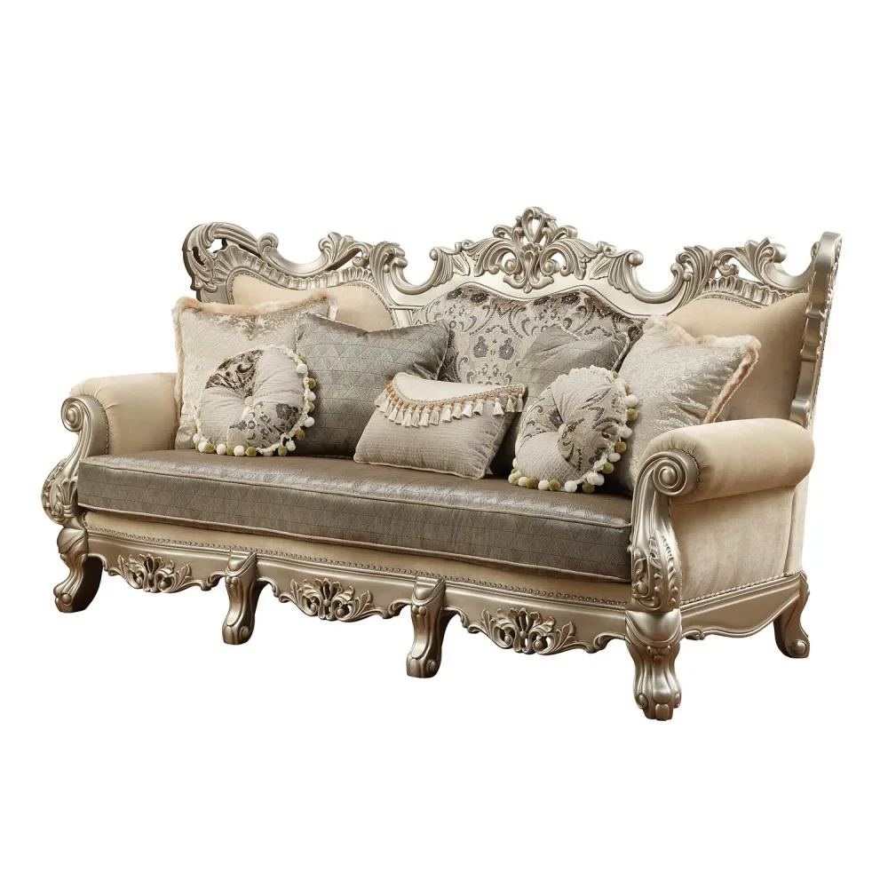 Ranita Luxurious Living Room Sofa,Fabric & Champagne Finish,Frame Hardwood,Royal Traditional  Sofa &Chair& Loveseat with Pillows