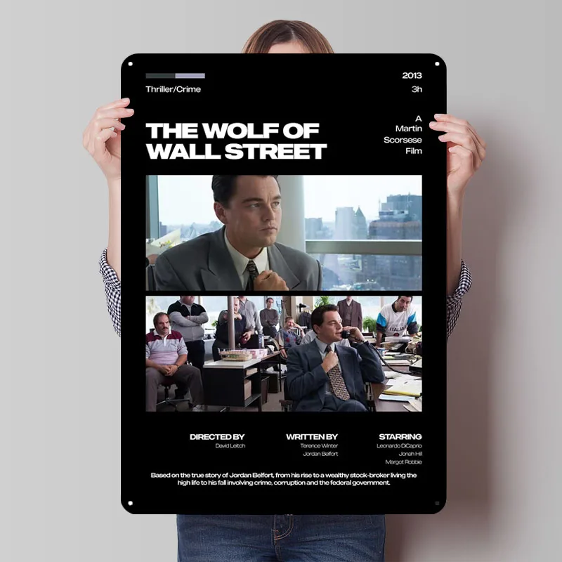 ملصق فيلم وولف أوف وول ستريت لوحات معدنية عتيقة ملحقات بار القهوة علامة معدنية مخصصة لتزيين جدران الفن ريترو