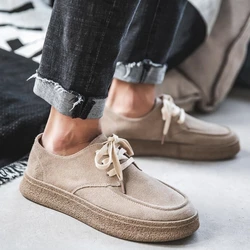 Spring 2023 Brand Men Suede Genuine Leather Casual Shoes Lace-up Men Light Comfortable Driving Flats Mens Outdoor Oxfords Shoes