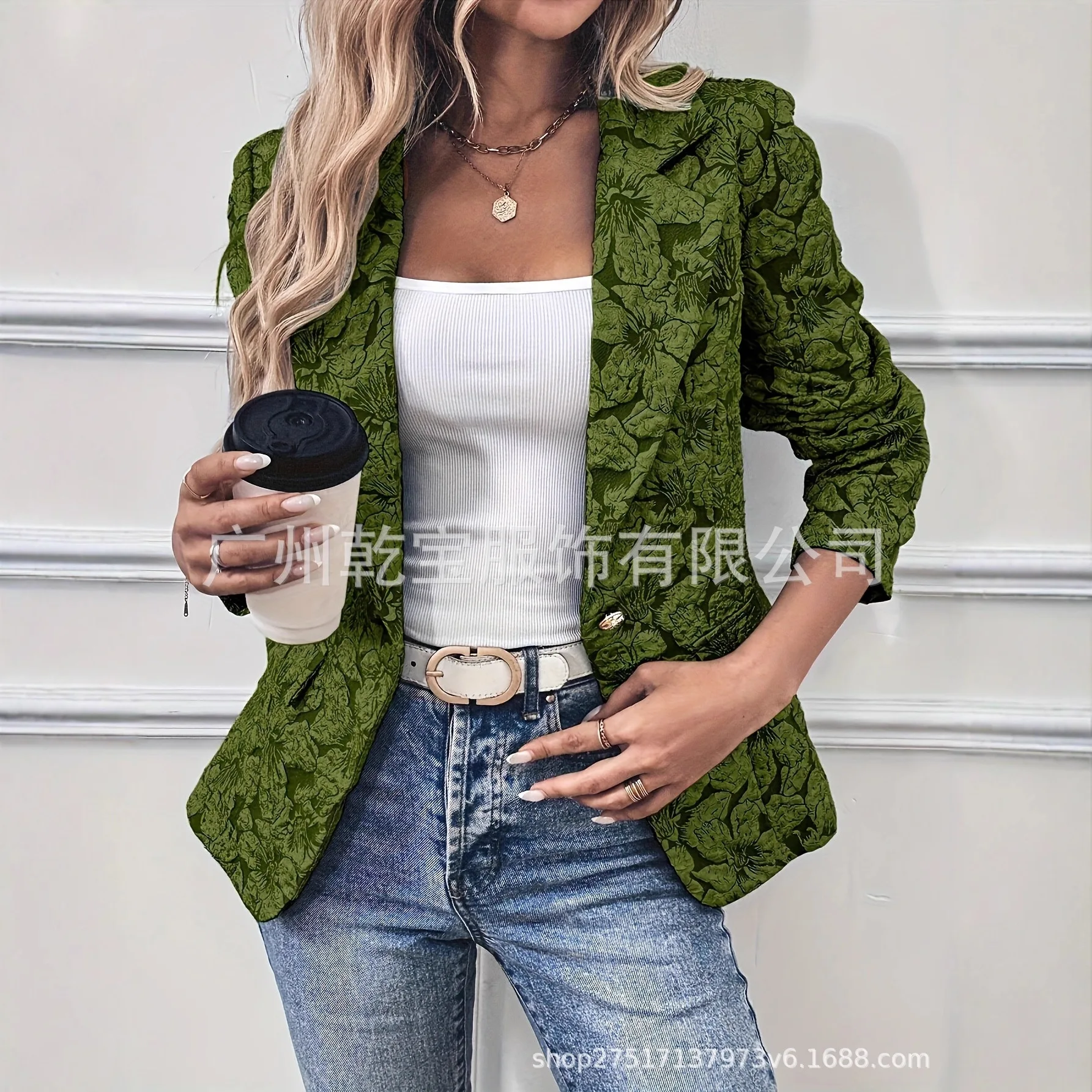 2023 neue Mode Gedruckt Schlank Taste Revers Blazer Für Frauen Herbst Casual Retro Langarm Hause Top Für Frauen