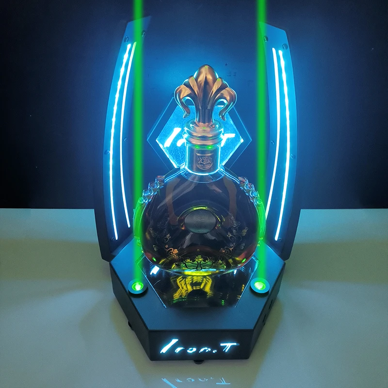 High-End Bespoke LED Bottle Display RackHigh Quality KTV Metal LED Light Base Foldable Whisky Bottle Glorifier With Wine H