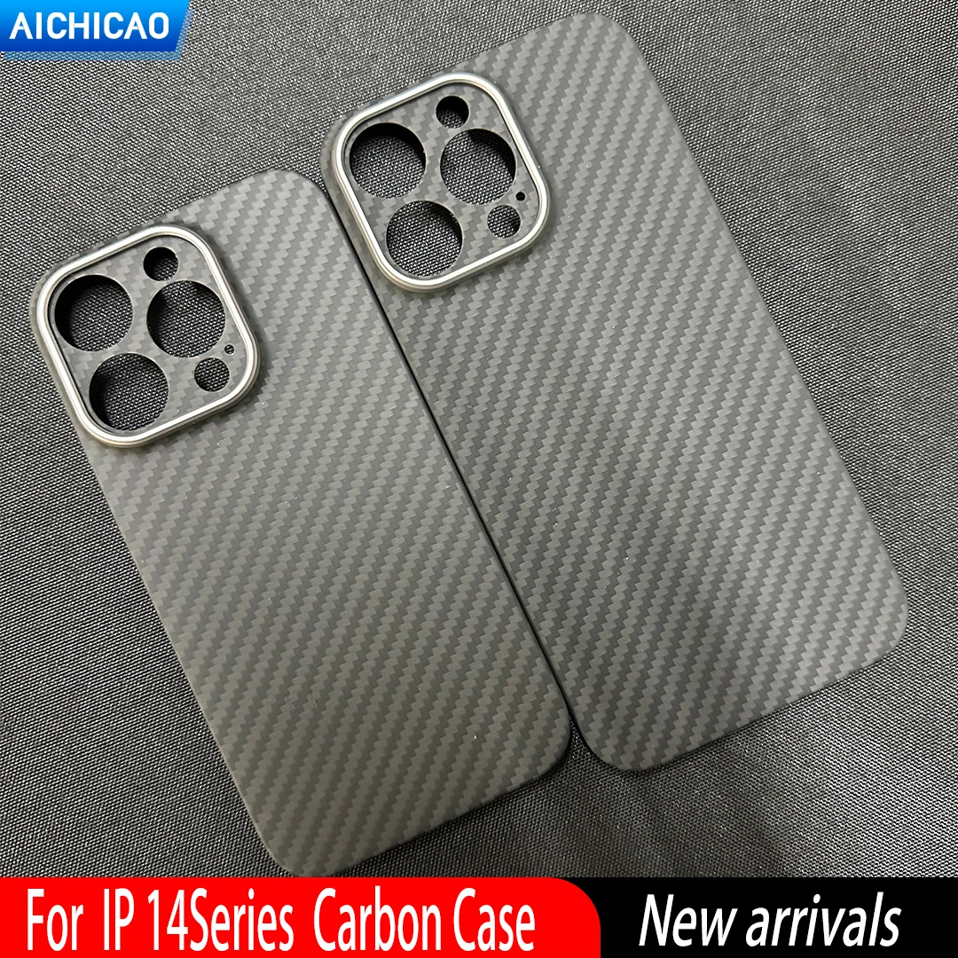 ACC- Real Carbon Fiber Lens Protection Phone Case, Ultra-thin Metal Button, Aramid Fiber Cover, iPhone 15 Pro Max, 15 Plus