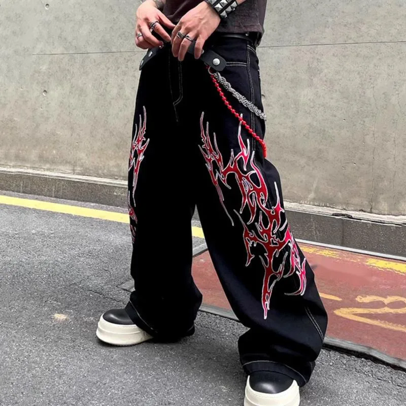 HKSH Jeans Bordir Duri Chic Desain Ceruk Retro Amerika Pasang Pria Baru Musim Semi Musim Panas Celana Longgar Lurus Kasual Ins HK5812