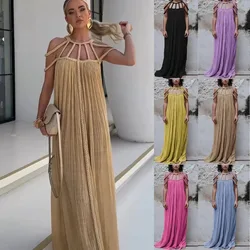 Women's S-XL Size Spring Summer New Leisure Drawstring Multi color Dress INS Vacation Loose Fashion Slimming Versatile New Dress
