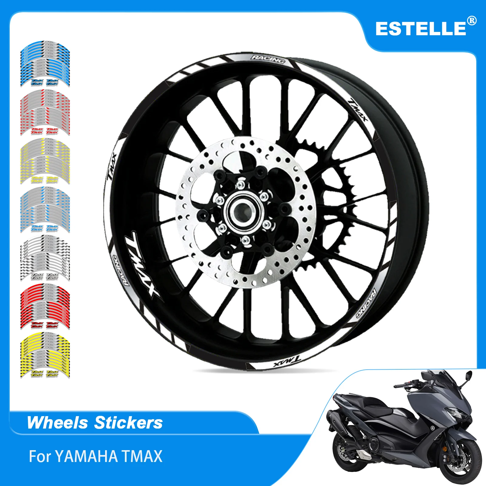 

Motorcycle front and rear wheels Edge Outer Rim Stripe Tape Sticker Reflective Stripe Wheel Decals For YAMAHA XMAX 300