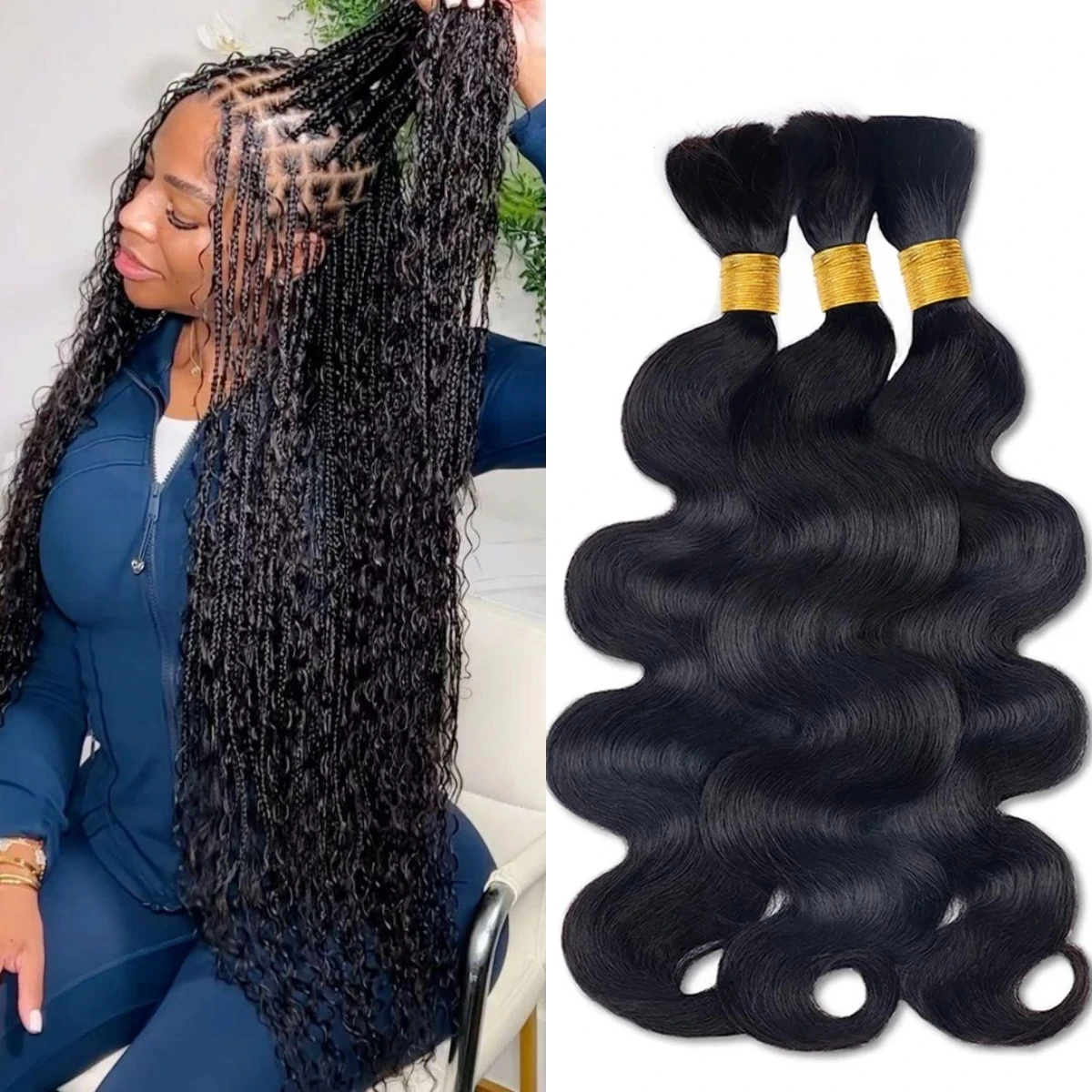 1B الجسم موجة السائبة الشعر البشري لتضفير حزم الشعر الهندي لا لحمة الشعر السائبة ل الضفائر 100% وصلات شعر بشري للنساء #1