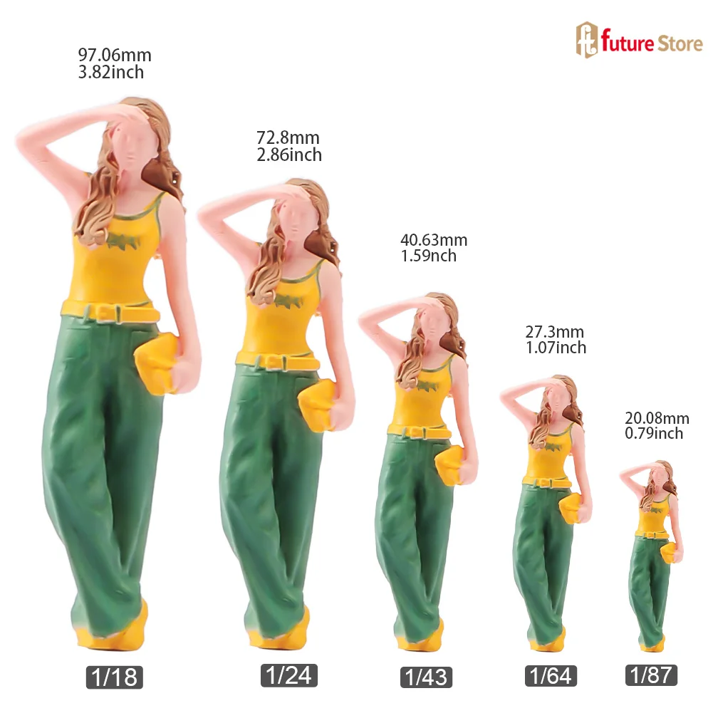 Miniature Figure 1/64 1/24 1/18 Beauty Girl Holding Bag Watching Distance Street Scene 3D Diorama Model Mini Doll Creative Props - Image 6
