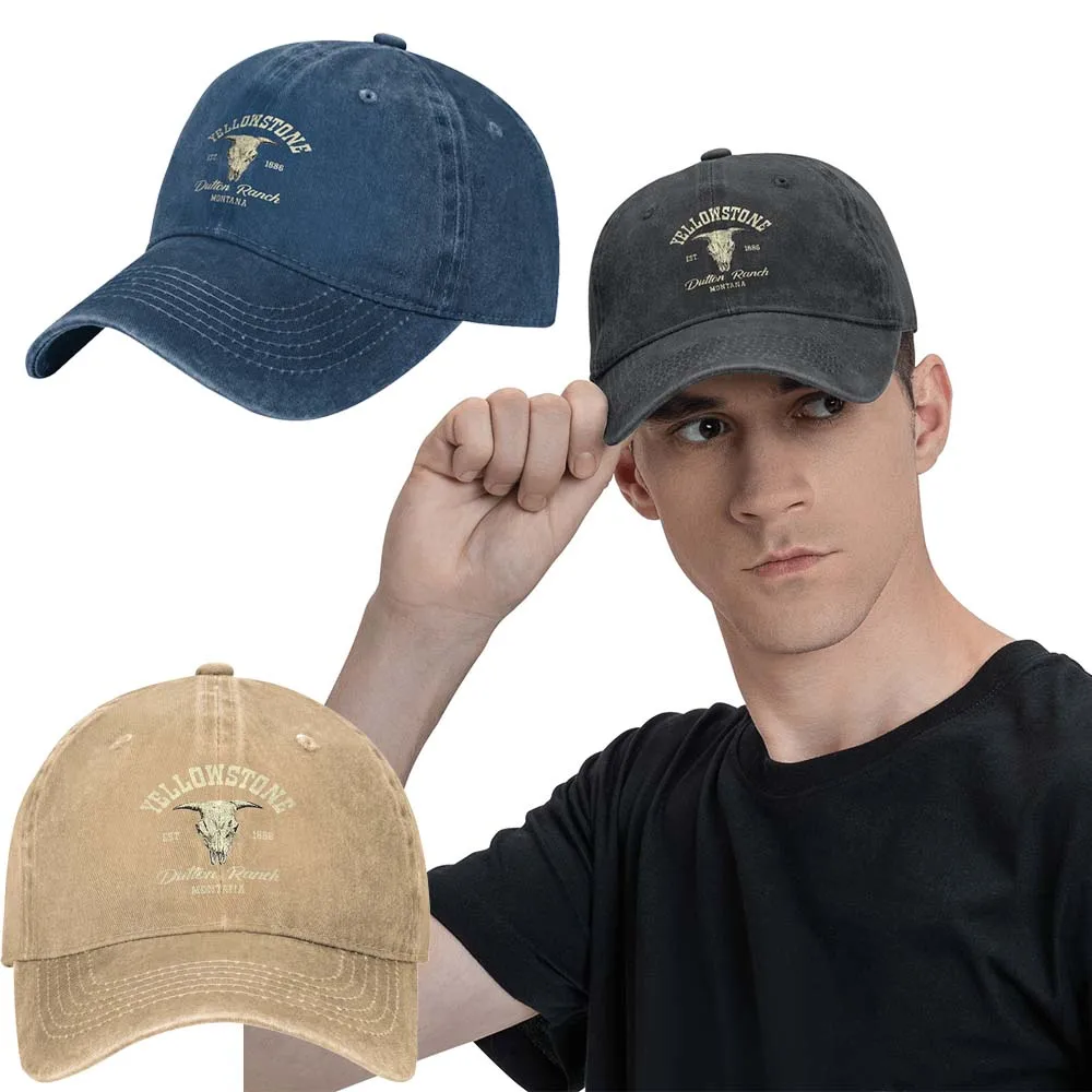 Yellowstone Print Washed Adult Baseball Cap with Retro Style Casual Soft Adjustable Men's and Women's Hip-Hop Hats for Sports