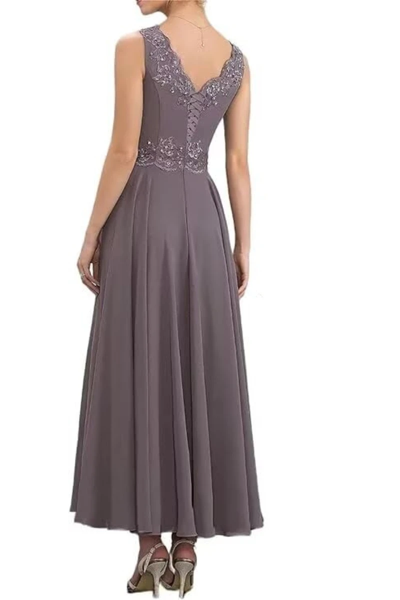 فساتين أم العروس مزخرفة مكونة من قطعتين من الشيفون للحفلات الراقصة فستان سهرة طويل على شكل حرف A لحفلات الزفاف الرسمية #3