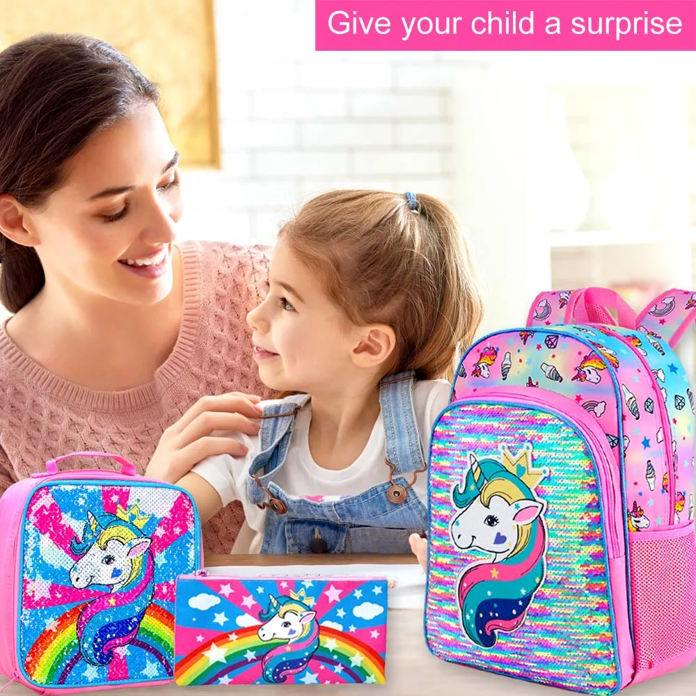 3PCS Unicorn Backpack for Girls 16\