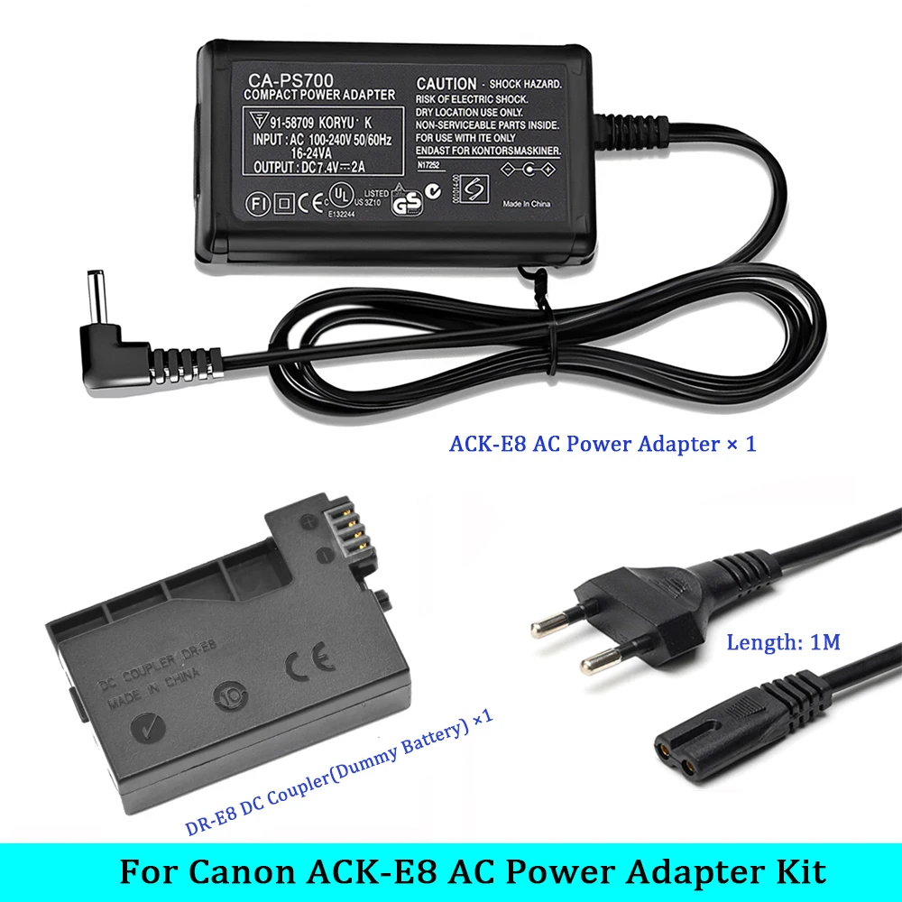 ACK-E8 AC Power Adapter DR-E8 DC Coupler Kit Replace LP-E8 Battery for Canon EOS Rebel T5i T4i T3i T2i 700D 650D 600D 550D Camer