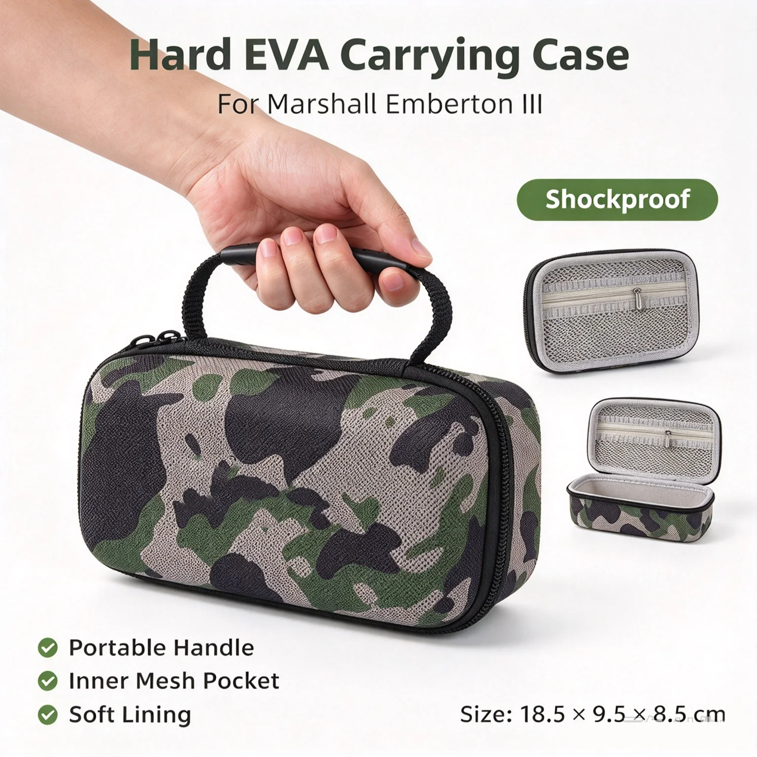Portable EVA Hard Carrying Case, Travel Protective Storage Bag for Marshall EMBERTON III Speaker,Handheld Shockproof Carry Cover
