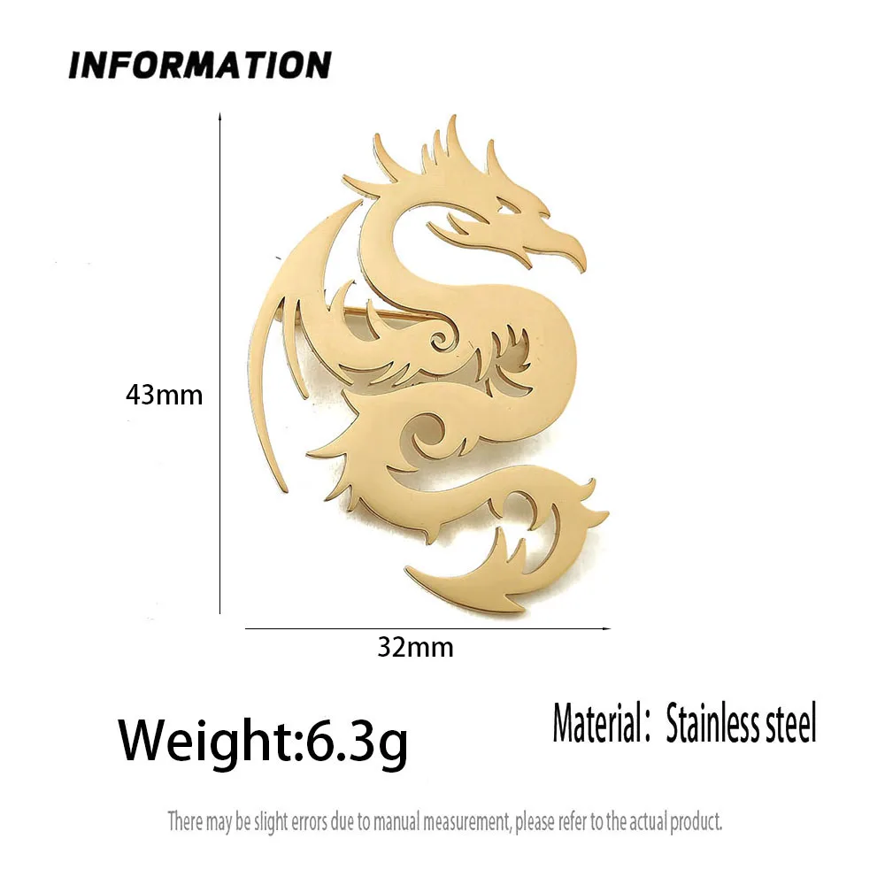 Cut‑Out Western Dragon Brooch 316L Stainless Steel 18K Gold Plated Totem Lapel Pin Unisex Suit Decor Jewelry Gift
