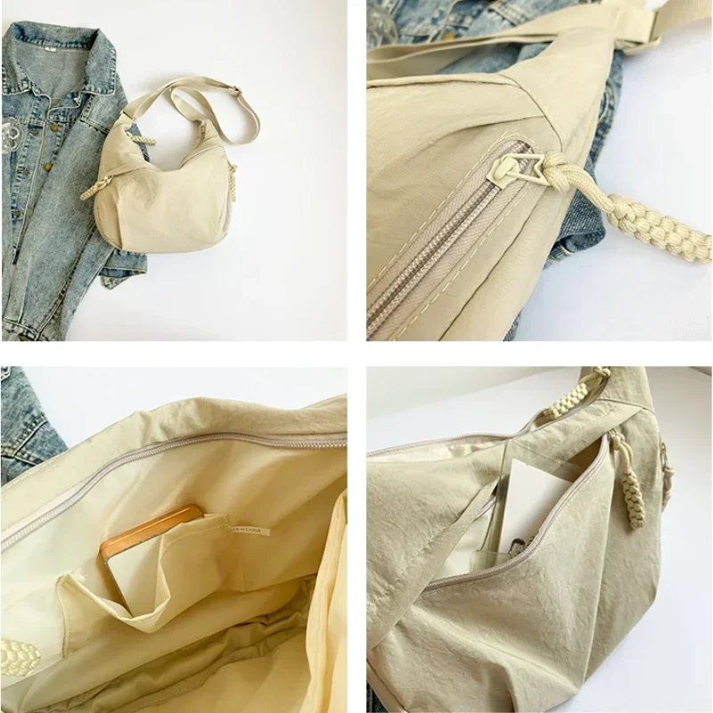 Modna damska torebka na ramię z miękkiej tkaniny, jednolity kolor, styl studencki, codzienna, duże torebki, torby crossbody dla kobiet, torebki na ramię typu hobo.