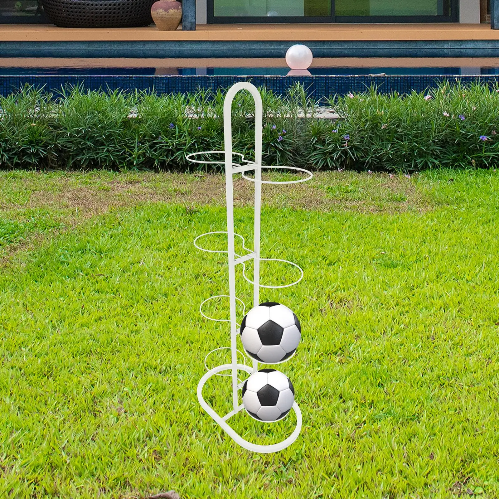 

Double Side Basketball Display Rack Iron Ball Holder for Sports Equipment Storage in Gym or Basement