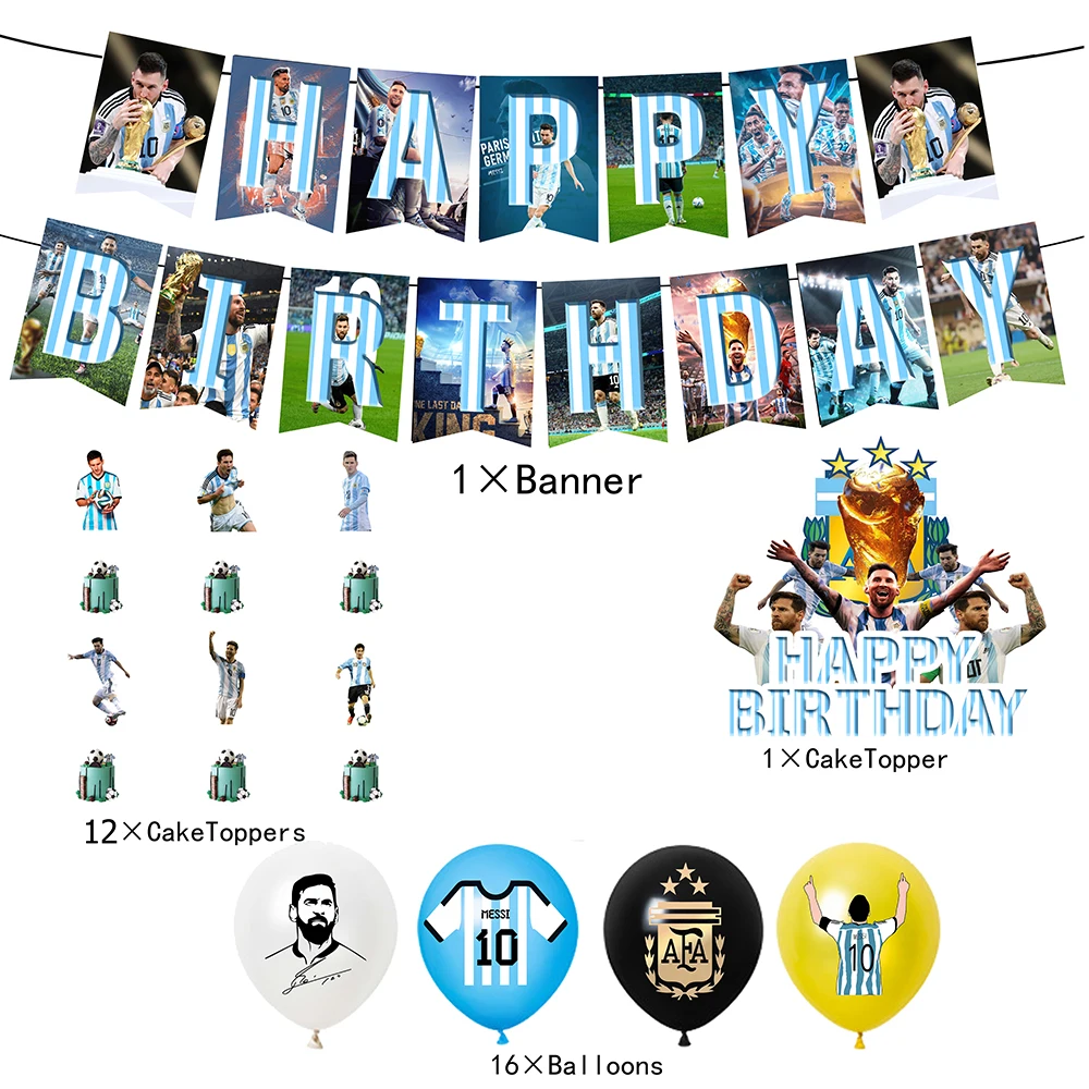 Football Player Argentina-Leo-Messi-Theme Fans Birthday Party Banner Background Cake Topper Number Balloon Decor Props Kids Gift view 2