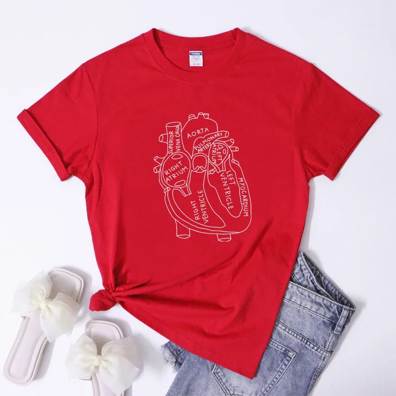 Minimalist Anatomical Heart T-shirt Aesthetic Women Cardiologist Nursing Tshirt Funny Anatomy Graphic Adult Tee Shirt Top