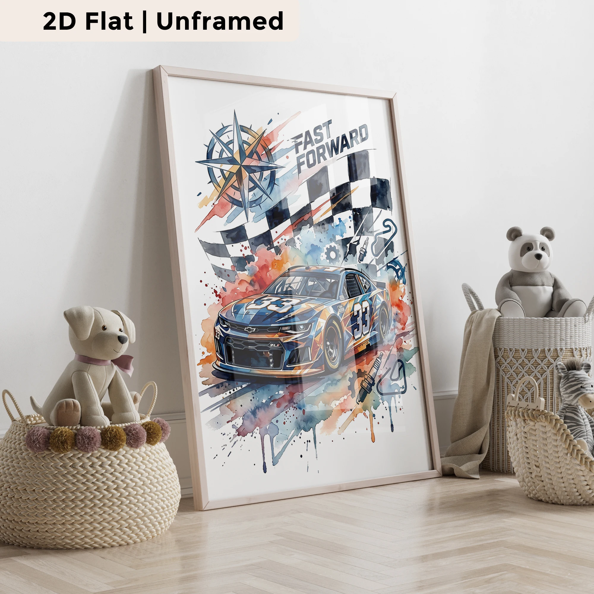 3pcs Personalized Custom Name Blue Speed Racing Car Wall Art Print Picture Canvas Poster Painting For Living Room Home Decor