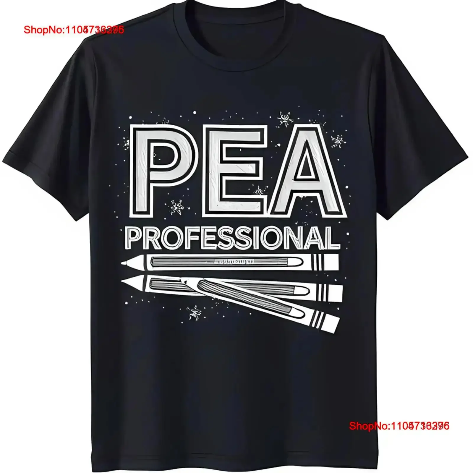 Black T Shirt with PEA and PROFESSIONAL Text White Pencils Snowflakes Design vintage Washed Stretched fashion Slightly vintage
