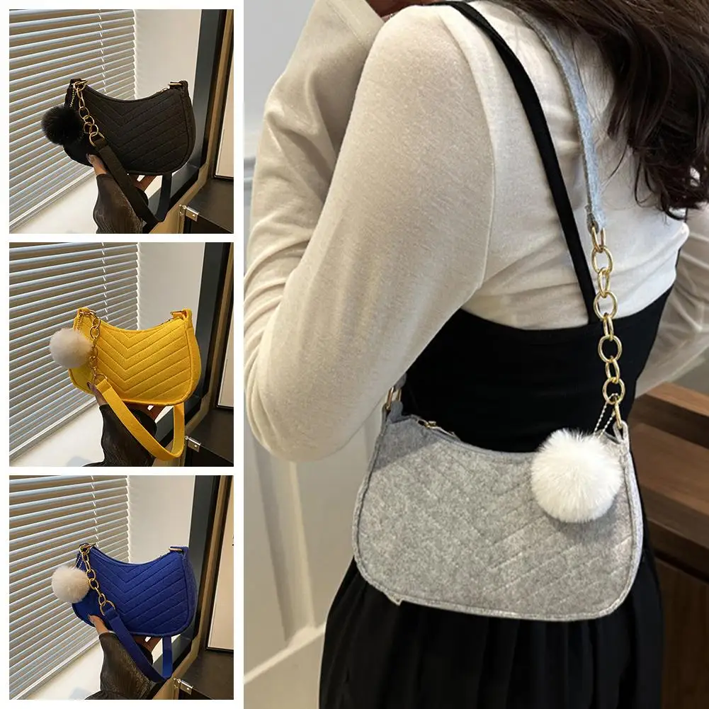 Mini Shoulder Bags for Women Fashion Felt Women's Bag Design Advanced Underarm Handbags Beautiful Purses Crescent SaddleBag S6O6