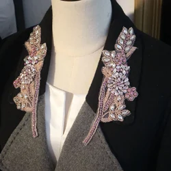 Embroidered flower Rhinestone beaded patches for clothing DIY sew on sequins appliques to wedding dresses gown decoration