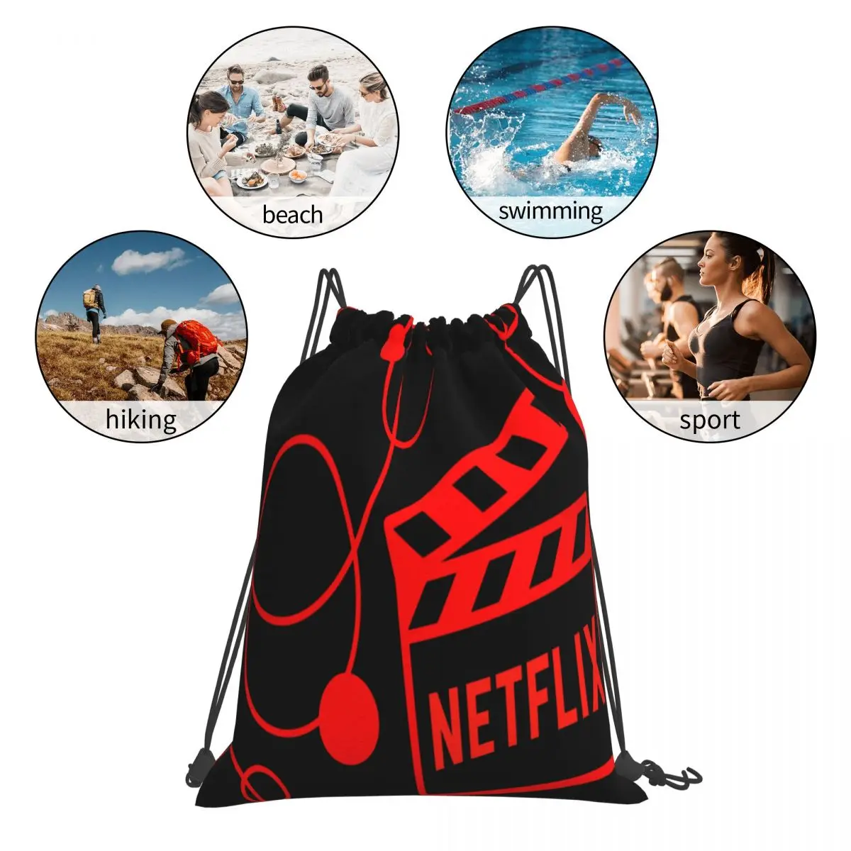 Mochila Anime cordão para homens, saco de cordão leve, Netflix 9