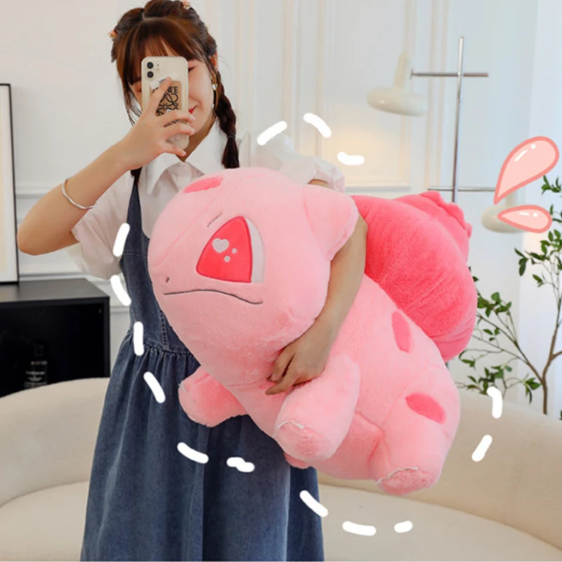 95CM Super Big Kawaii Pokémon Anime Bulbasaur muñeca dibujos animados Rosa peluche suave peluches Animal relleno nuevo regalo de cumpleaños para niños